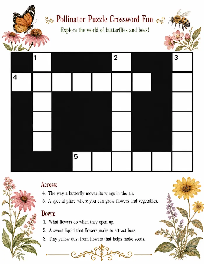 Butterflies and pollinators crossword page