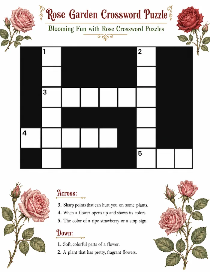 Rose garden crossword puzzle page